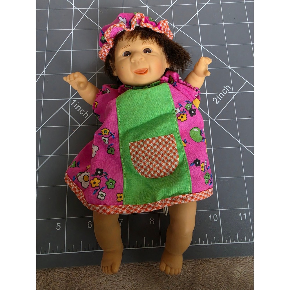 Gi-Go Toys 8 Inch Baby Doll Pink Floral Dress Gingham Bonnet PE Pellets Doll